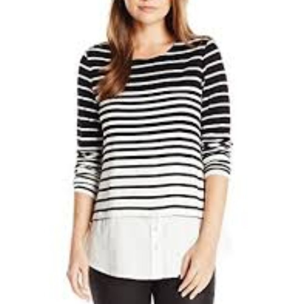 Calvin Klein Black & White Striped Long Sleeve Top